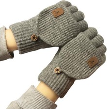 Grey Fingerless Alpaca Wool Gloves - Flip-Top Mittens, Thermal - Free Delivery