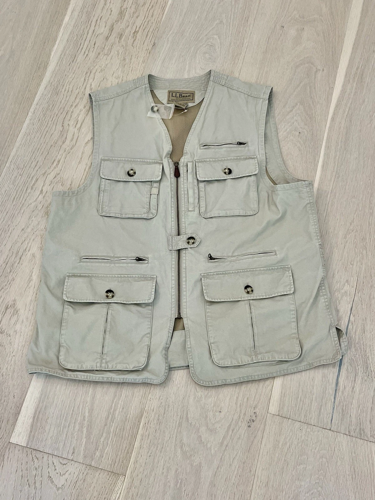 VINTAGE LL Bean Vest Mens Sz XL Beige Safari Cargo Fishing Outdoors 90s Utility