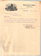 1908 South Carolina Secretary State Receipt Georgia Chemical Works Letterhead