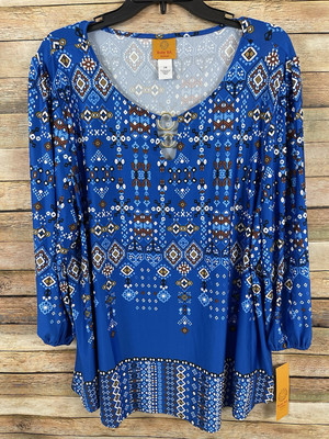 Ruby Rd. Women's 2X Printed Keyhole 3/4 Sleeve Stretchy Tunic Top