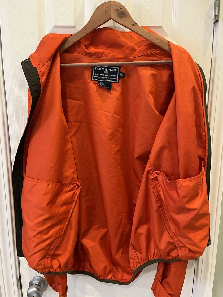 Vintage Y2K Polo Sport Ralph Lauren Orange Full Zip Windbreaker Jacket Mens Sz L - Image 3 of 4