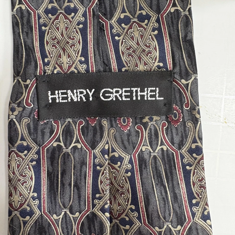 Corbata Henry Grethel para hombre multicolor 100 % seda italiana abstracta vintage años 90 Foto 3 de 4