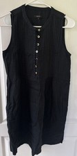 Quince Shift Dress Womens L Black Linen Pintuck Sleeveless Midi Button Front Sm