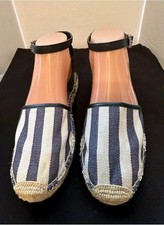 Sam Edelman Vivian Espadrille Flats Size 8 Navy Blue Ivory Nautical Stripes