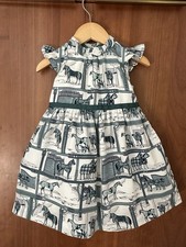 Janie and Jack Green Blue Horse Equestrian Print Dress 12-18 Months