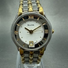Bulova Watch Women 24mm White Dial Two Tone Date Round 98M96 New Battery