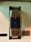 Vintage Seiko Quartz Gold Tone w/ Diamond Black Dial Watch w/ Original Box  1989