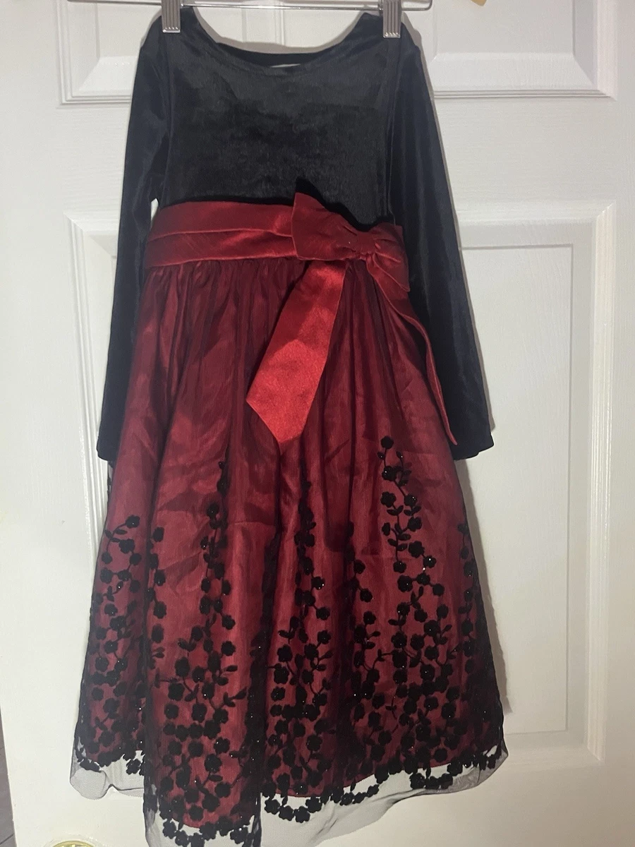 sachin and babi light blue dress Vintage 1990's Bonnie Jean Girls Christmas Gown, Girls Holiday Evening Dress,  Girls Long Dress, Girls Black and Red Sparkly Dress, Size 10Y main image 0