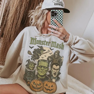 Retro Monster Halloween Sweatshirt Spooky Vintage Crewneck Fall Autumn