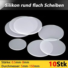 10X Silikon Scheiben rund flach Platte Dichtung St&auml;rke 0,5mm - 8mm &Oslash; 5mm -150mm