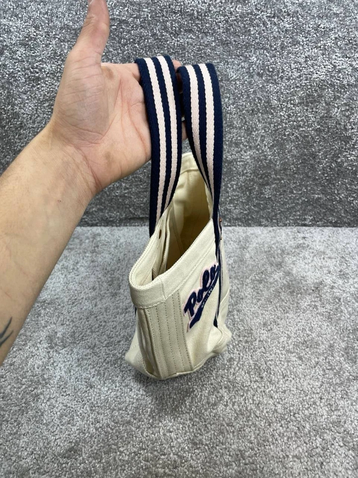 Bolso de Mano Rosa Pony Ralph Lauren Patchwork Blanco Algodón Doble Asa Correa Foto 4 de 4