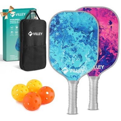 VILLEY Pickleball Paddles Set of 2, Fiberglass Surface Pickleball Set with 4 ...
