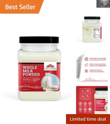100% Pure Whole Milk Powder, 1 LB Jar - High Protein, Delicious Versatile Use