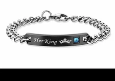Her King Bracelet 8.5” Black Silver Blue Rhinestone #1577
