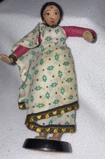 Handcrafted Indian Cloth Doll in Sari on Stand   Folk Art Cultural Figure