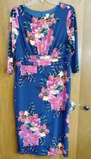 Sangria Dress Womens Sz 16 Midi Blue Pink Floral Lined Sheath 3/4 Sleeve