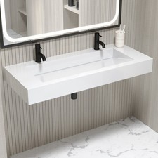 White Rectangular Wall Hung Basin with Hidden Waste 1200mm - Oslo OSL1200
