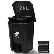 Hands-Free Dog Poop Trash Can with Lid and Removable Bin, 5 Bags Included