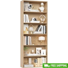 Modern 6-Tier Open Bookcase Wood Storage Shelf Stable Living Room Office Library