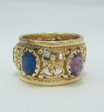 STYLISH 14K YELLOW GOLD MULTI-GEMSTONE RING SIZE 6 7.7G