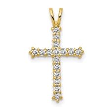 14k Yellow Gold Polished CZ Cross Chain Slide Pendant 0.49 g