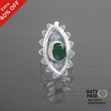 Sterling Silver Green Onyx Stone Promise Wife Bezel Band Statement Ring Jewelry