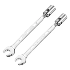 2Pcs 17mm Flexible Swivel Head Socket Combination Spanner Wrench for Auto Repair