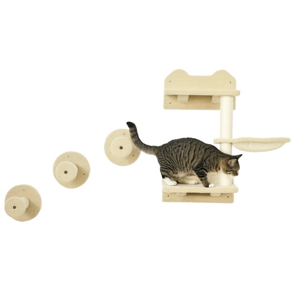 Katzen Kletterwand, 4-Teilig, Katzenkletterwand, Kletterwand Set, Sisal, Beige-image