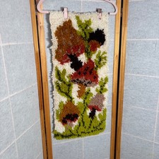 Vintage Mushroom Latch Hook Rug Tapestry Wall Hanging 27x12 Retro Kitsch