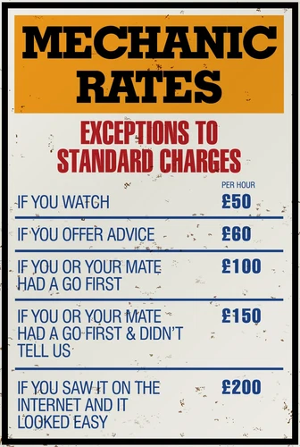 Mechanic Rates Garage Car Repair Retro Funny Sign Self Adhesive Sticker