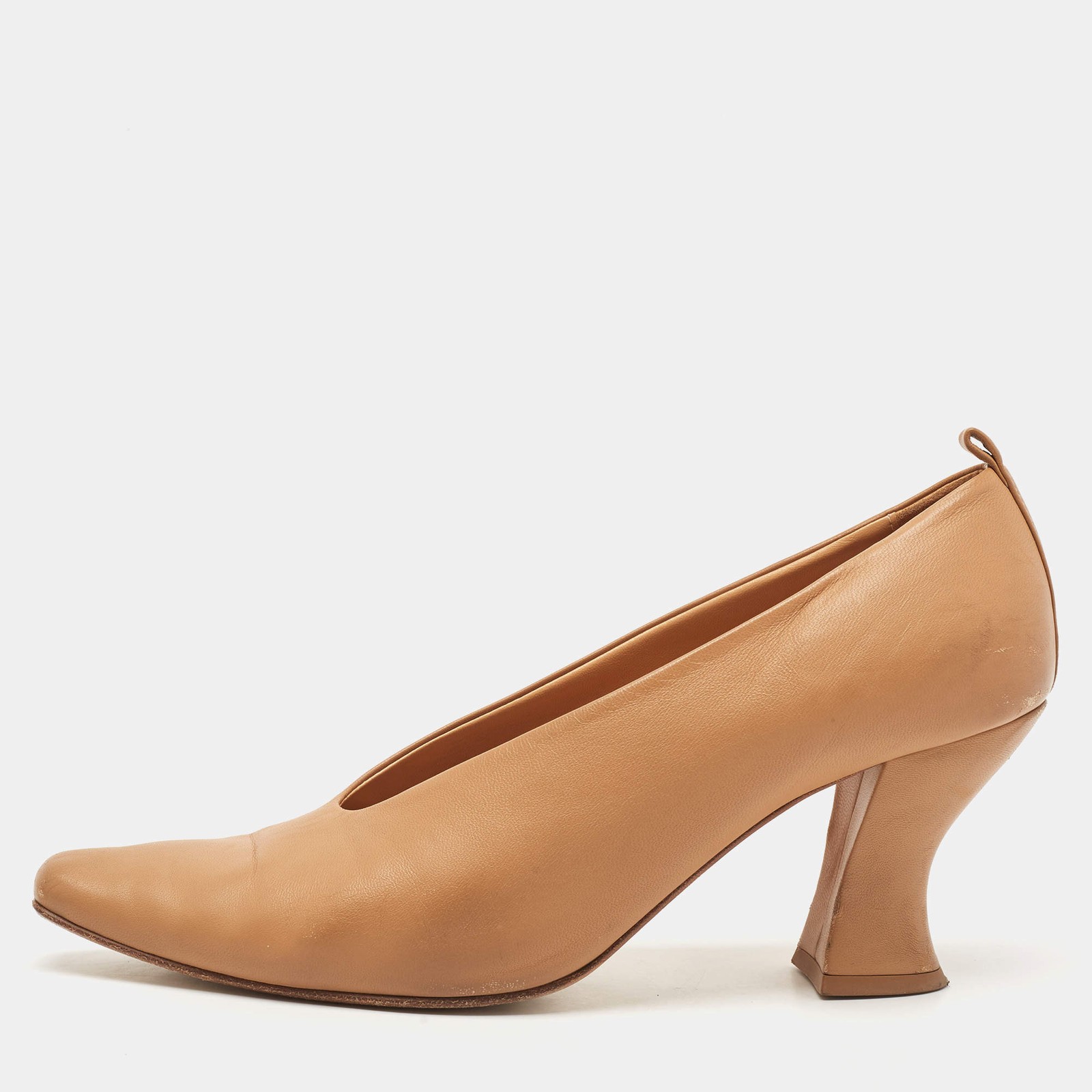 Bottega Veneta Beige Leather Block Heel Pumps Size 405