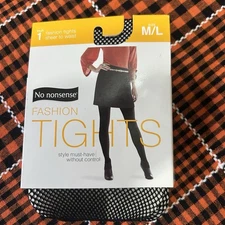 No Nonsense Fashion Patterned Tights Control Top Ribbed Black Size M/L New