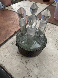 vintage perfume bottles with jeweled holder(CZECH)