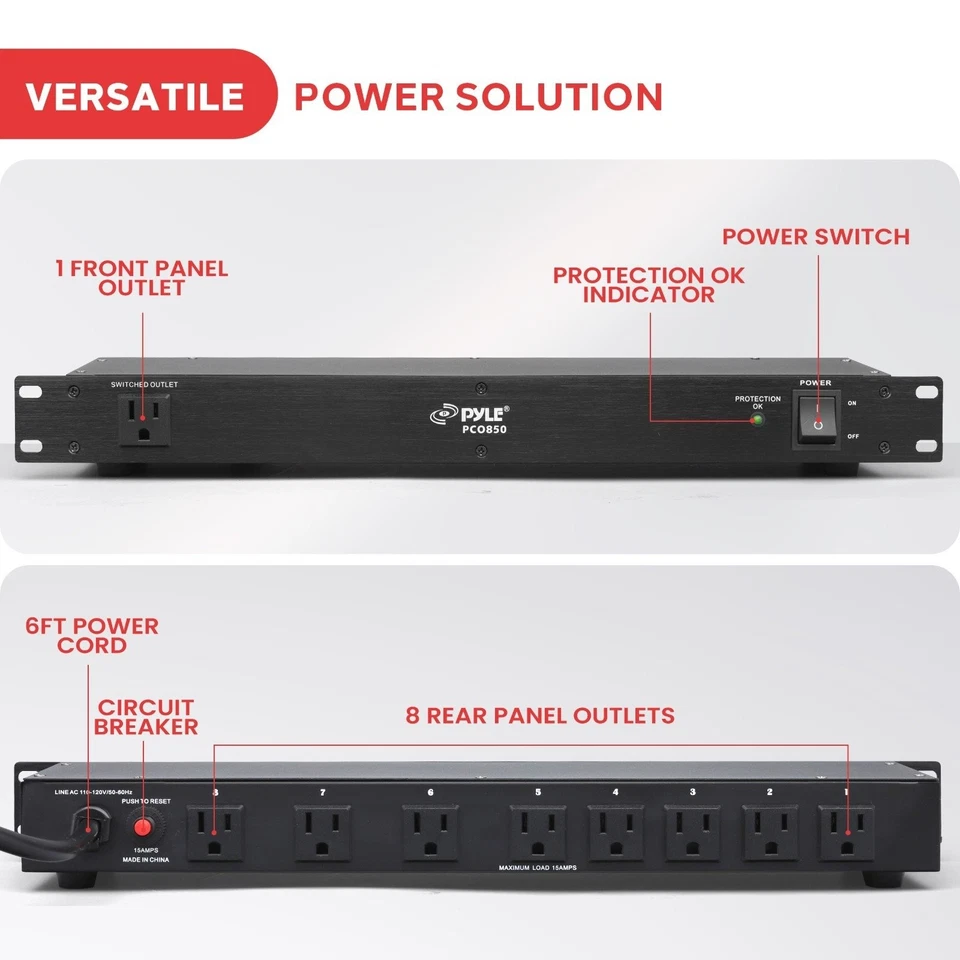Pyle 15A Power Supply Conditioner Strip Surge Protection 9 Outlets / 120V PCO850 - Image 2 of 4