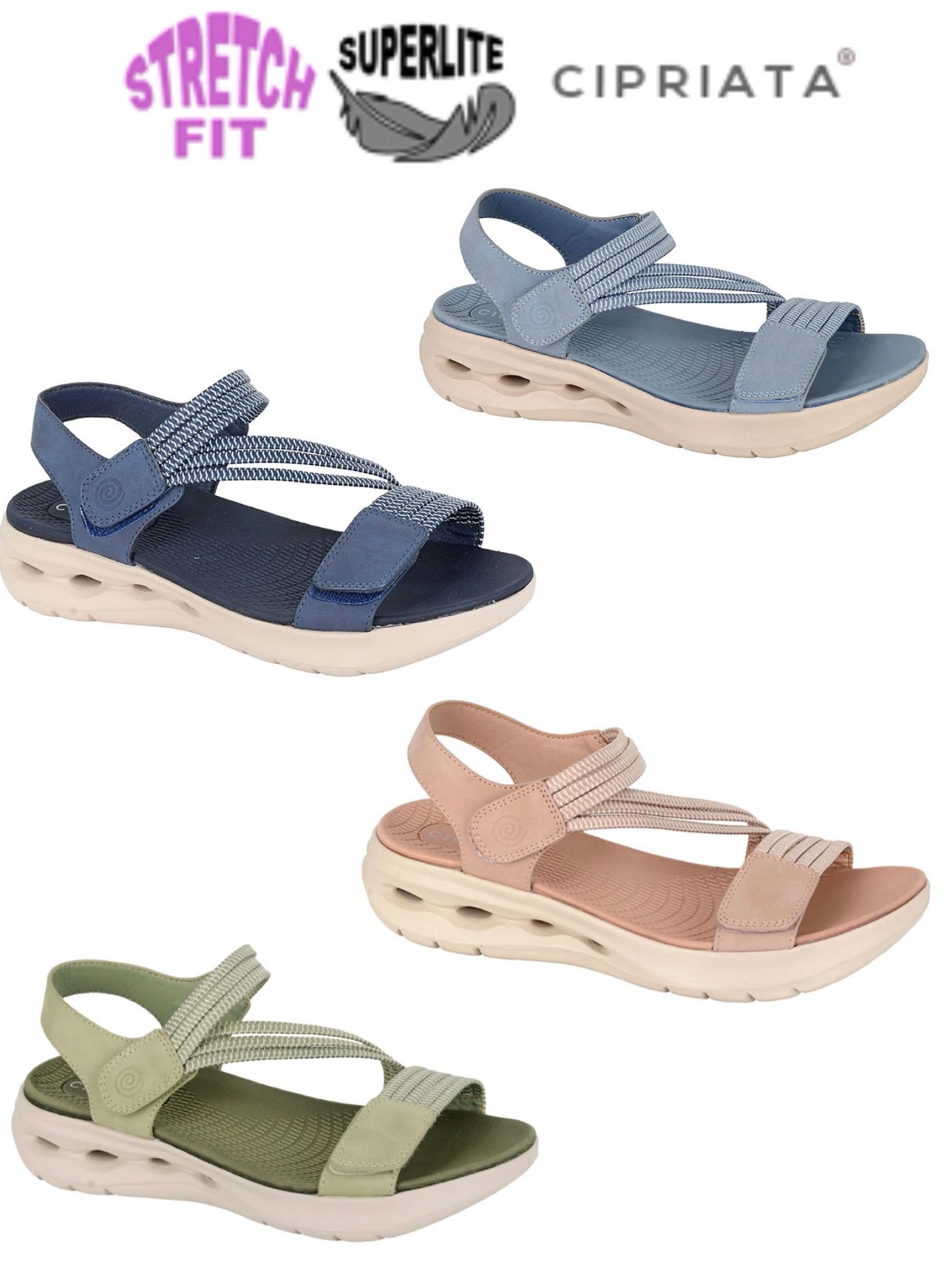 CIPRIATA ELENA LADIES SUPER LIGHT WEIGHT SANDALS ADJUSTABLE WOMENS WALKING NEW