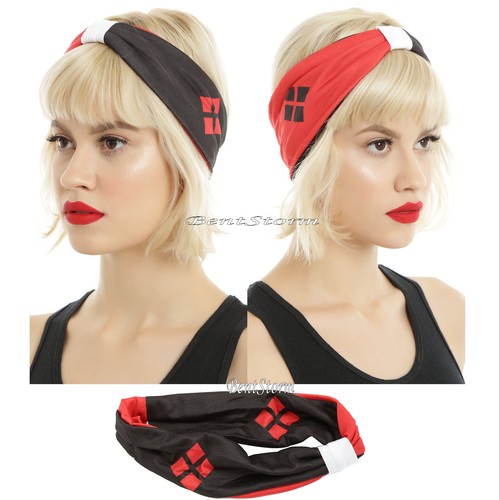 DC Comics Harley Quinn Red Black Stretchy Cosplay Turban Headband Hair Band NEW - 第 1/4 張圖片