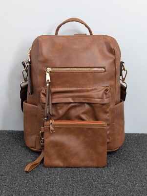 Stylish Brown Convertible Backpack Colorful Geometric Strap & Matching Wristlet