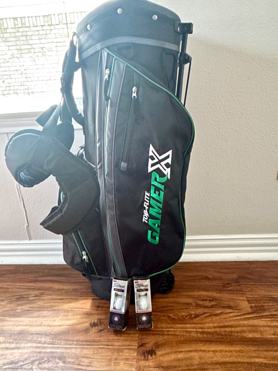 TOP FLITE Gamer Varsity Black Grey Green Golf Bag and TOP FLITE Gamer Varsity Black Grey Green Golf Bag and