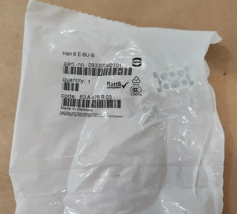 *BRAND NEW* [4] Harting HAN 6 E-BU-S 6 Insert Female Crimp Connectors + Warranty - Image 4 of 4