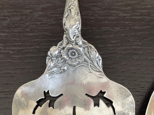 Vintage Art Nouveau Sterling Silver Pierced Serving Fork and Spoon 293 Grams - Picture 8 of 10
