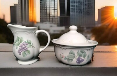 Pfaltzgraff Grapevine Coffee Creamer & Sugar Bowl and Lid Set Large Set 