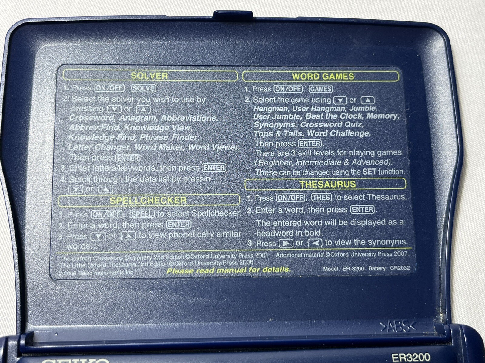 SEIKO ER3200 Oxford Crossword Solver Games Thesaurus Spell Check