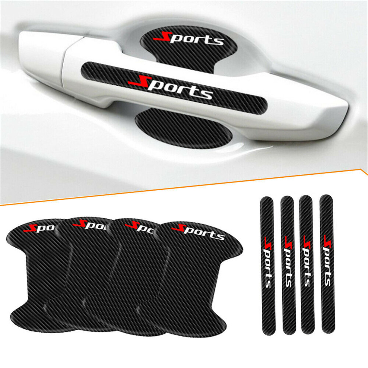 8pcs Car Carbon Fiber Door Handle Bowl Sticker Protector Anti Scratch Cover
