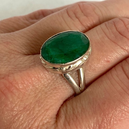Sterling Silver 925 Oval Bezel Set Faceted Green Jadeite Split Shank Ring Sz 8.5 - Picture 5 of 12