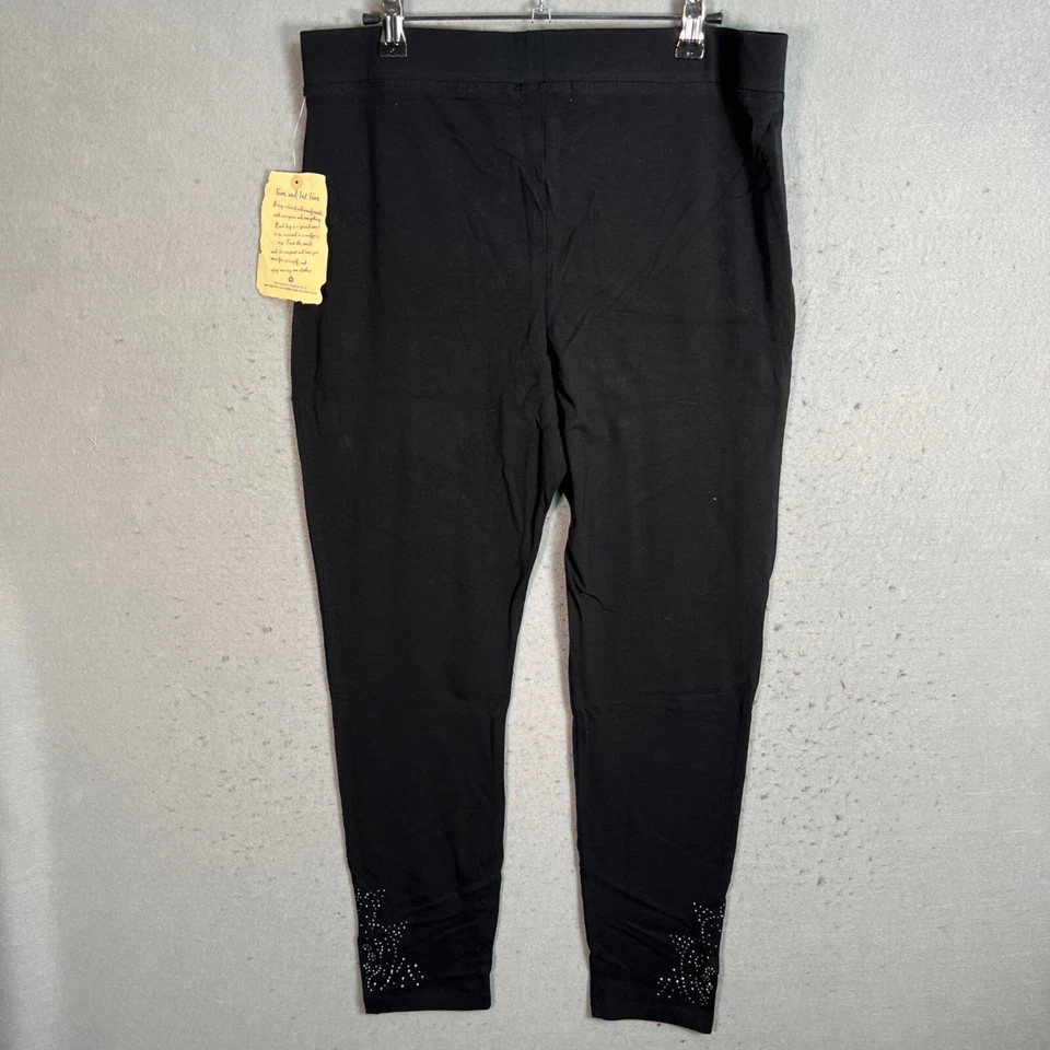 Oneworld Black Womens Leggings With Rhinestone Embellished Cuffs Size Large NEW! - Image 2 of 4