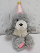 Vintage Russ Gray Teddy Bear Plush in Vinyl Party Hat 5" Stuffed Animal 1983