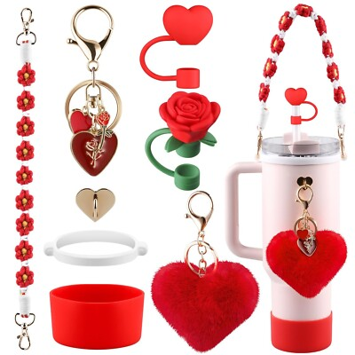 #ad Valentine#x27;s Day Stanley Cup Accessories Set Water Bottle Handle Strap Silioc... $23.07