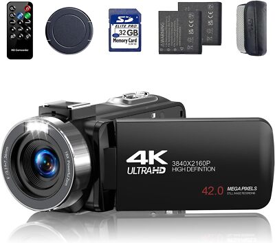 Camcorder 4K 42MP Videokamera 18X Digitalzoom &Fülllich 3,0 Zoll 270° Bildschirm