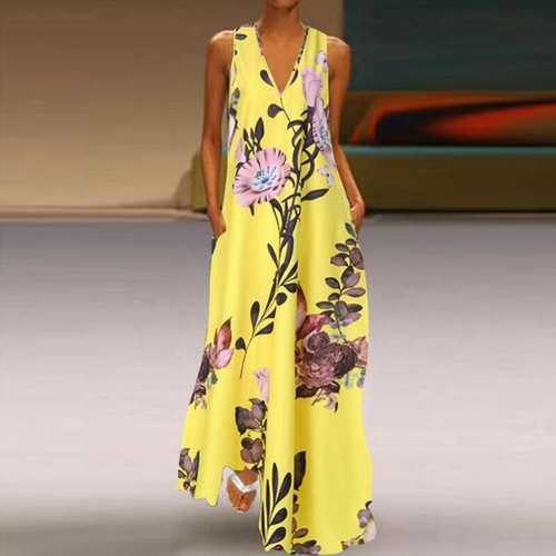 Plus Size Women Sleeveless Bohemia Dress Long Summer Beach Party Maxi Sundress - Picture 4 of 10