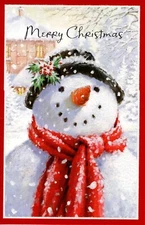 Merry Christmas Snowman Black Hat & Scarf By American Greetings Cards - Set of 8